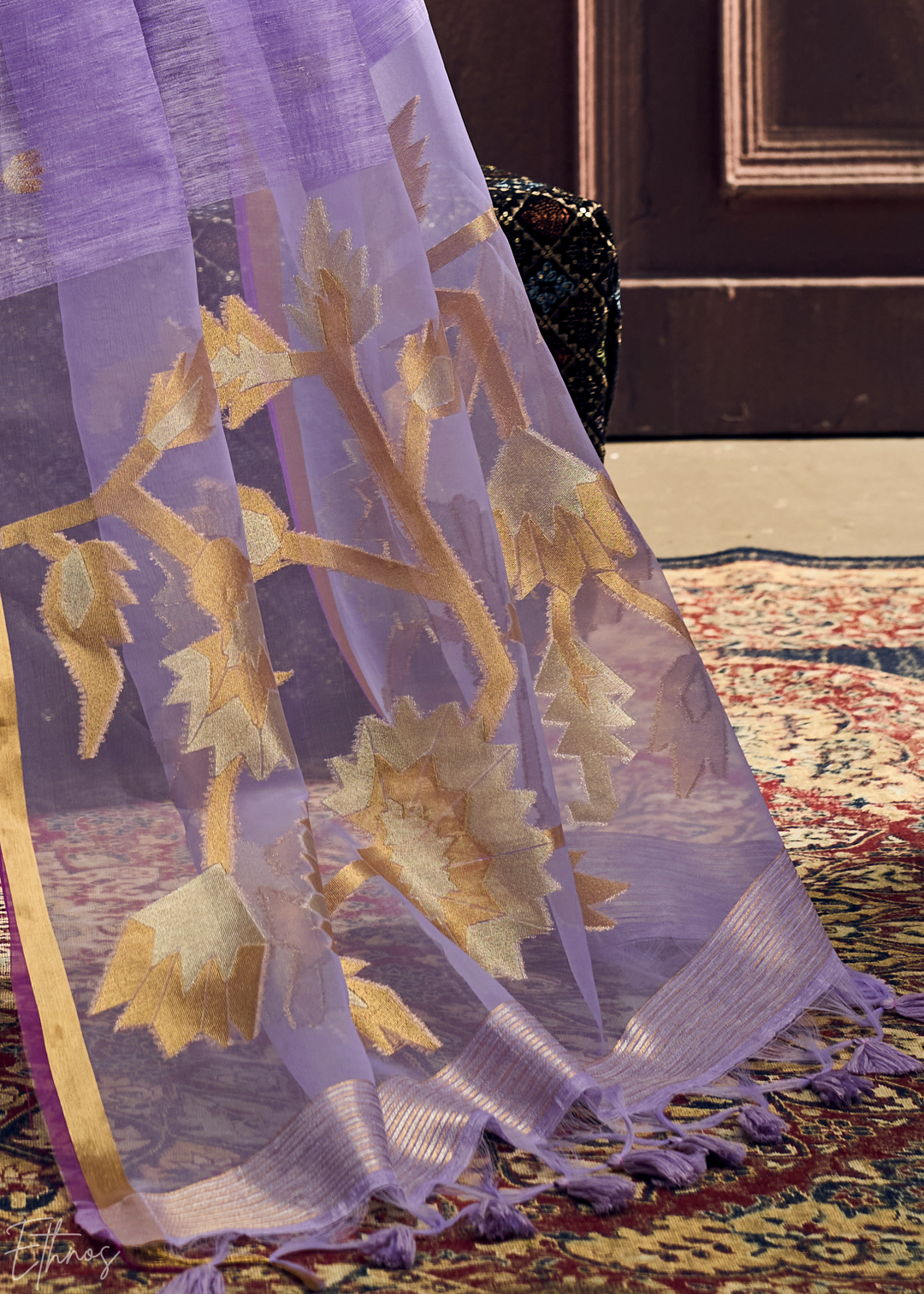 Lavender Flora Pallu Munga Silk Saree