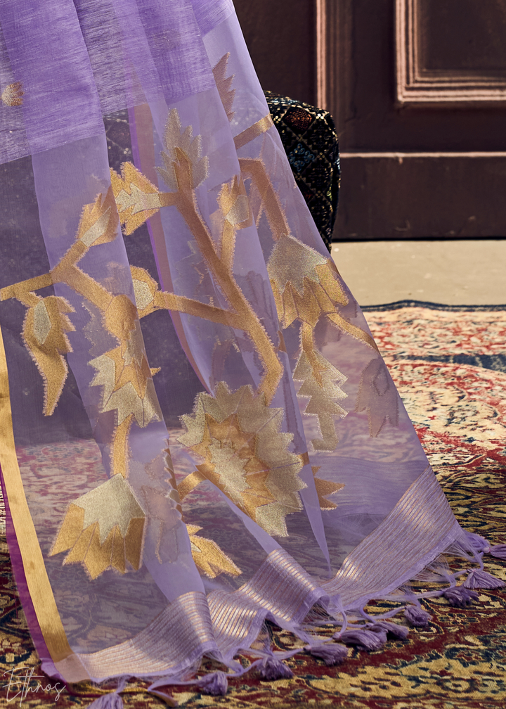 Lavender Flora Pallu Munga Silk Saree