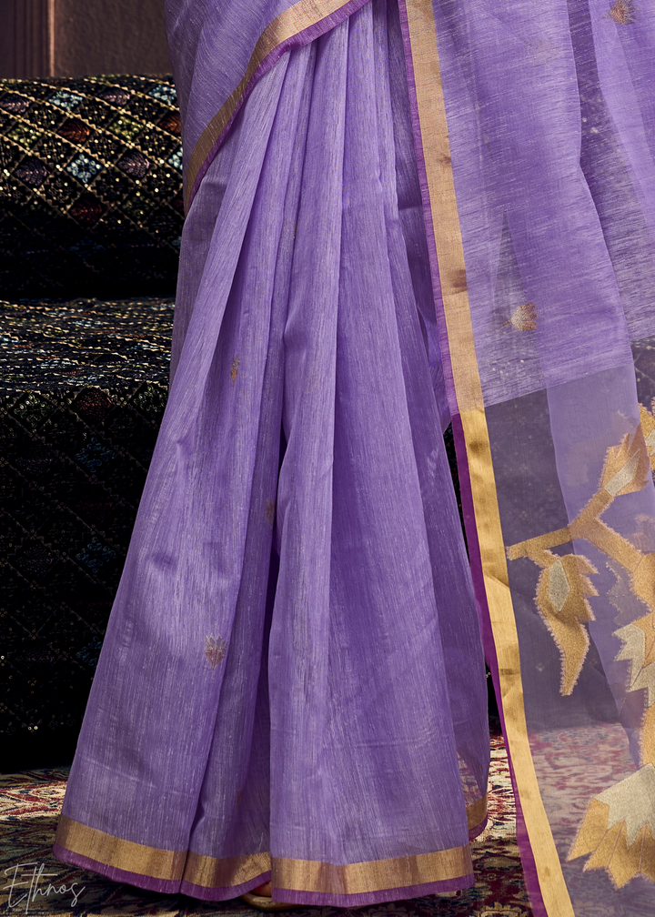 Lavender Flora Pallu Munga Silk Saree
