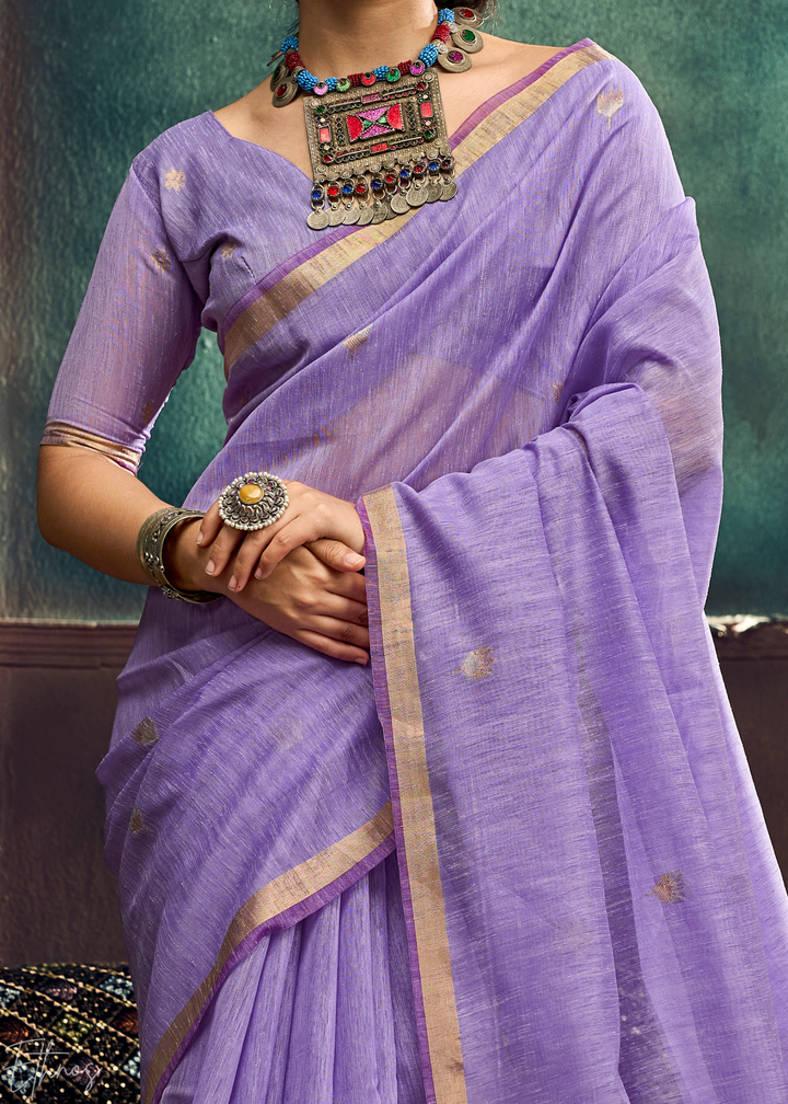 Lavender Flora Pallu Munga Silk Saree