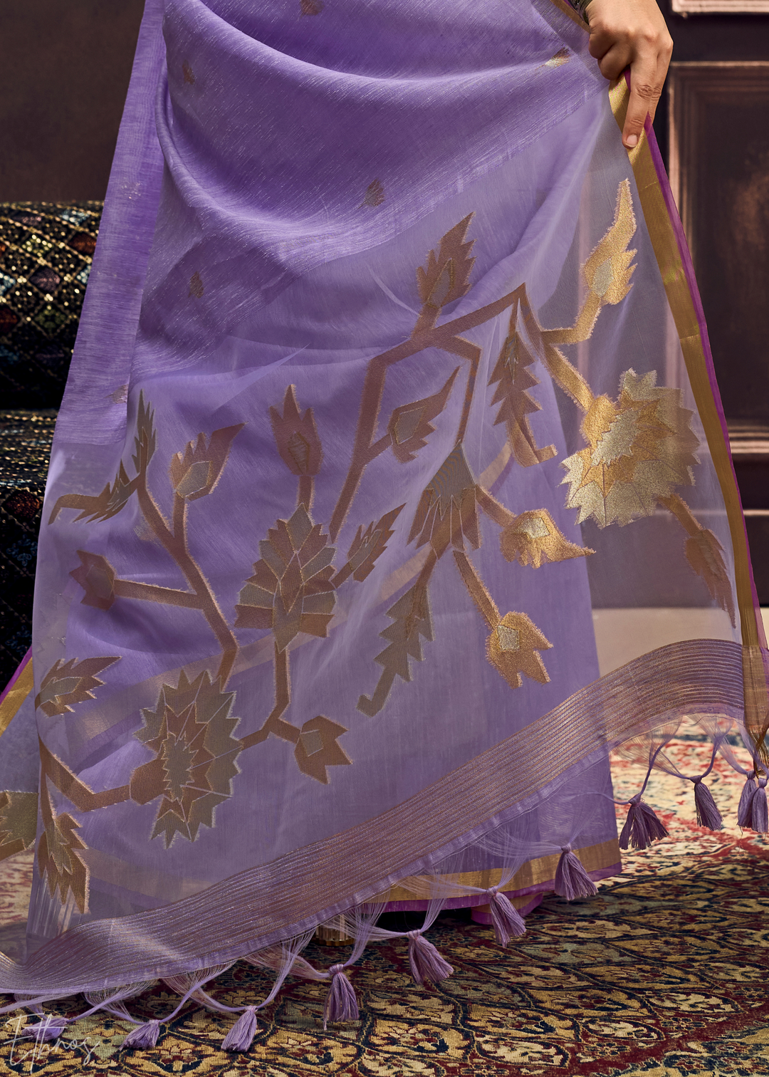 Lavender Flora Pallu Munga Silk Saree