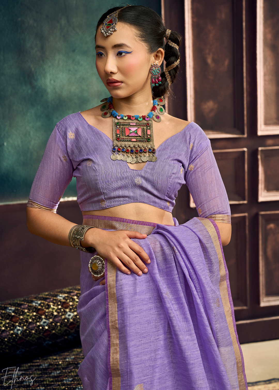 Lavender Flora Pallu Munga Silk Saree