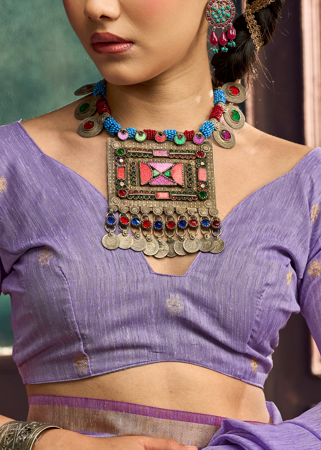 Lavender Flora Pallu Munga Silk Saree