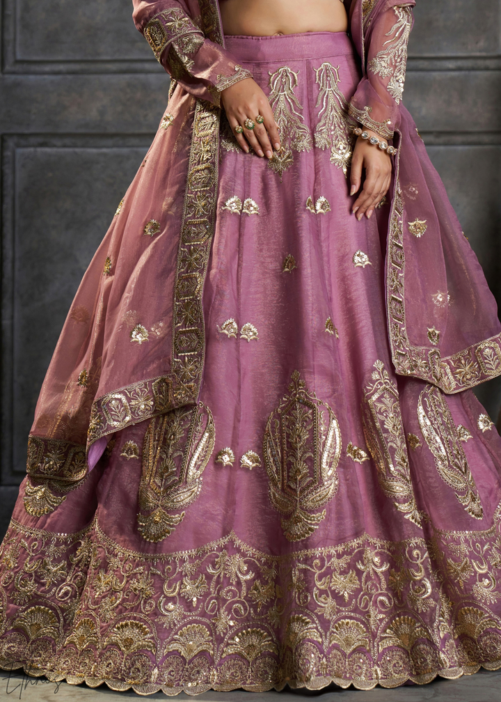 Lavender Gilded Medallion Organza Lehenga Choli