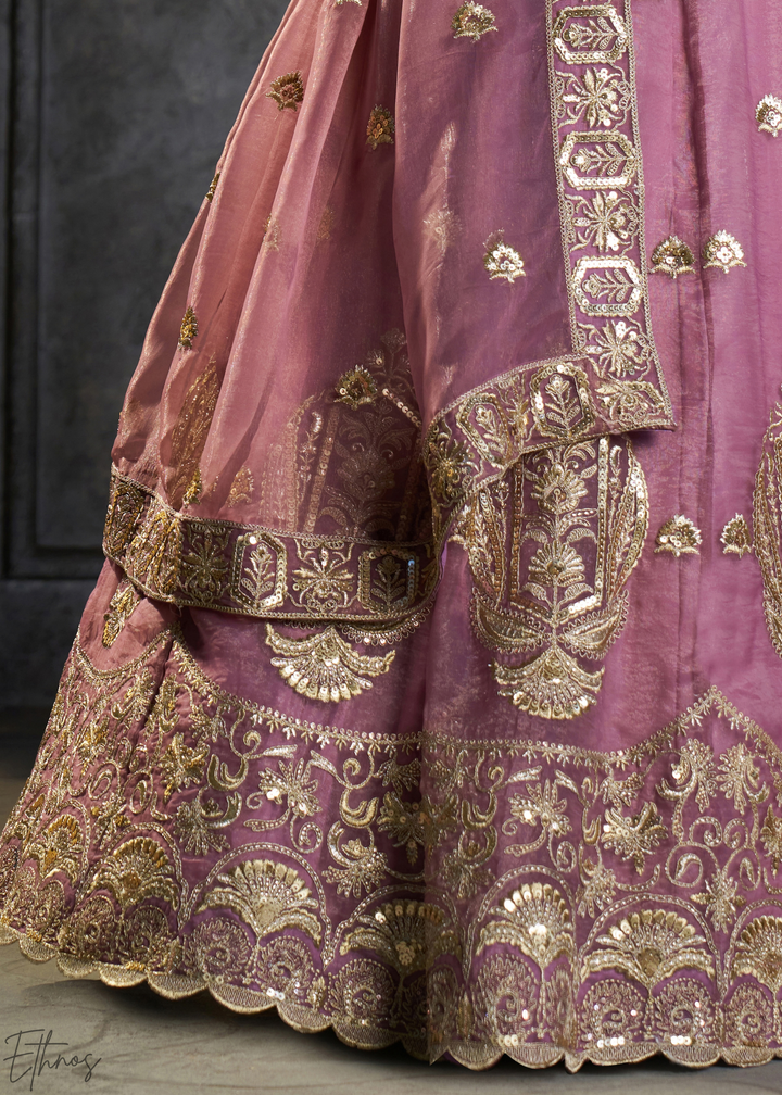 Lavender Gilded Medallion Organza Lehenga Choli
