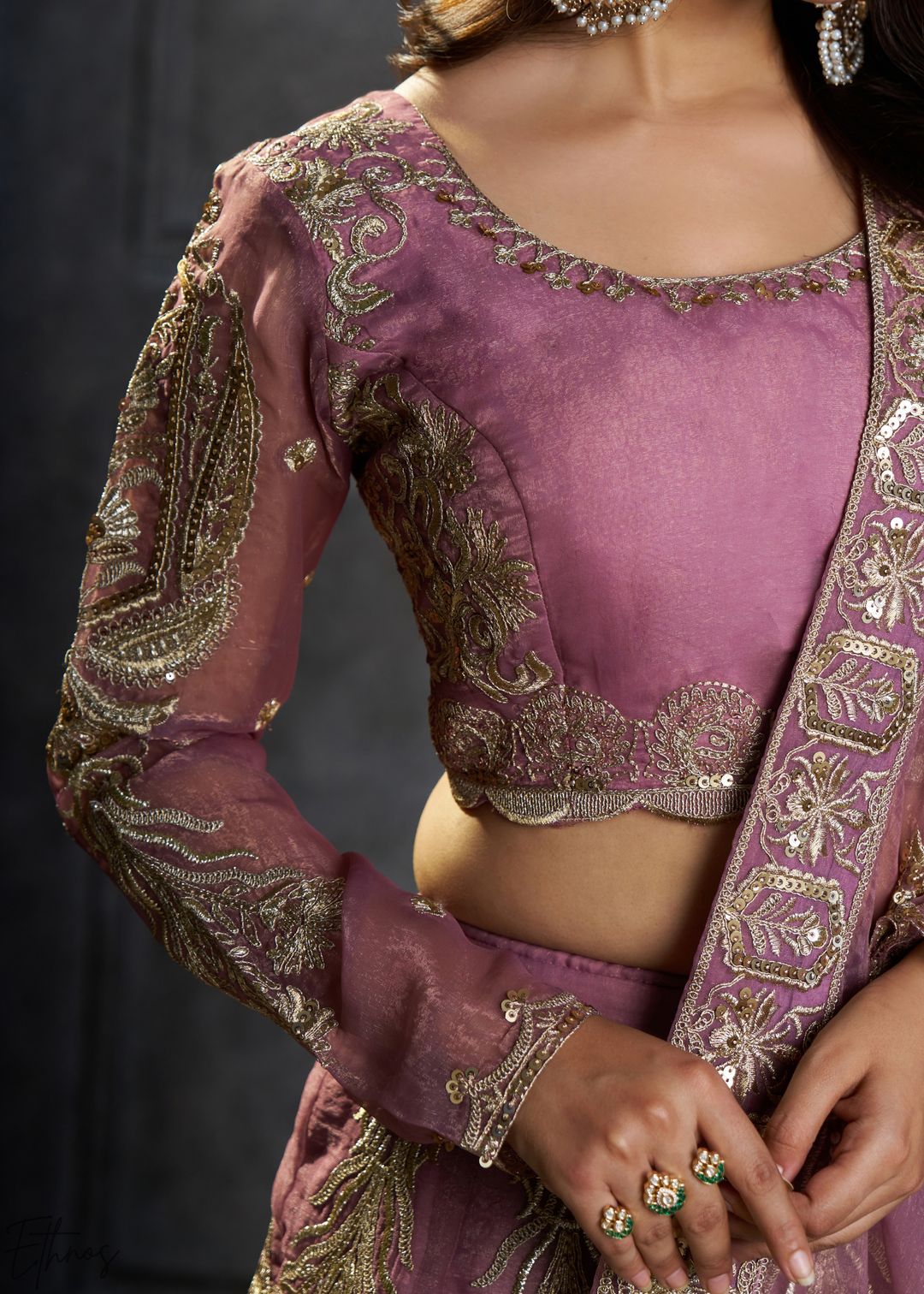 Lavender Gilded Medallion Organza Lehenga Choli