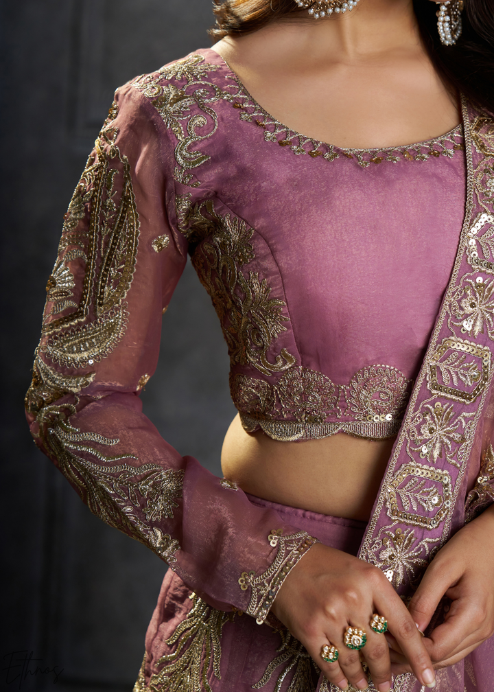 Lavender Gilded Medallion Organza Lehenga Choli