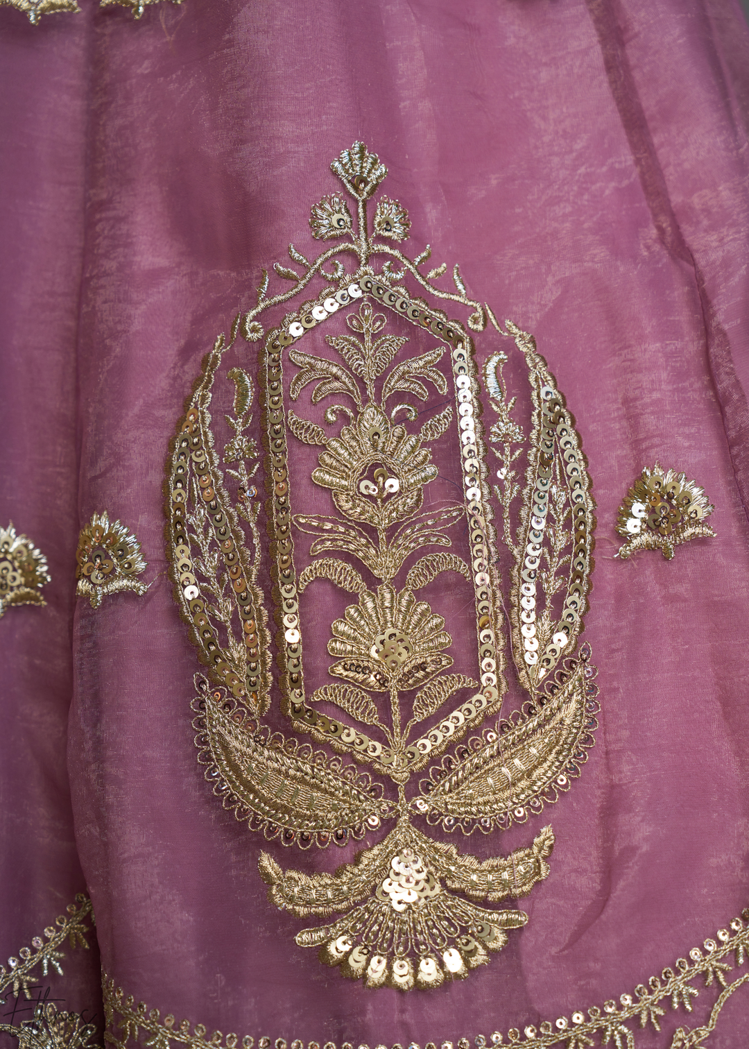 Lavender Gilded Medallion Organza Lehenga Choli