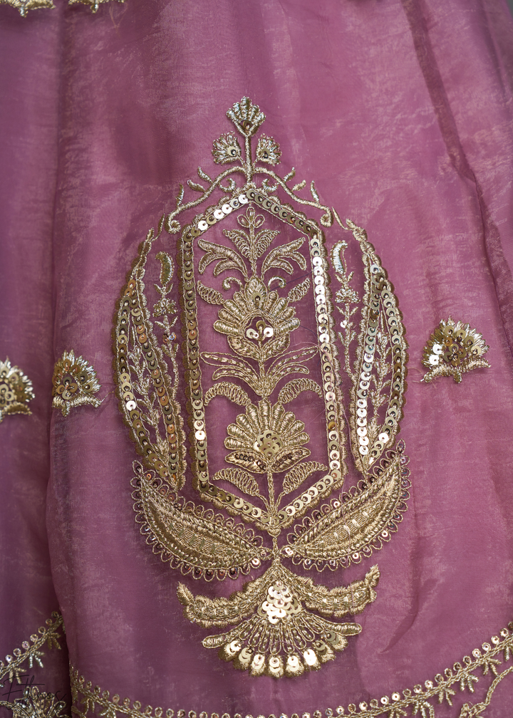 Lavender Gilded Medallion Organza Lehenga Choli