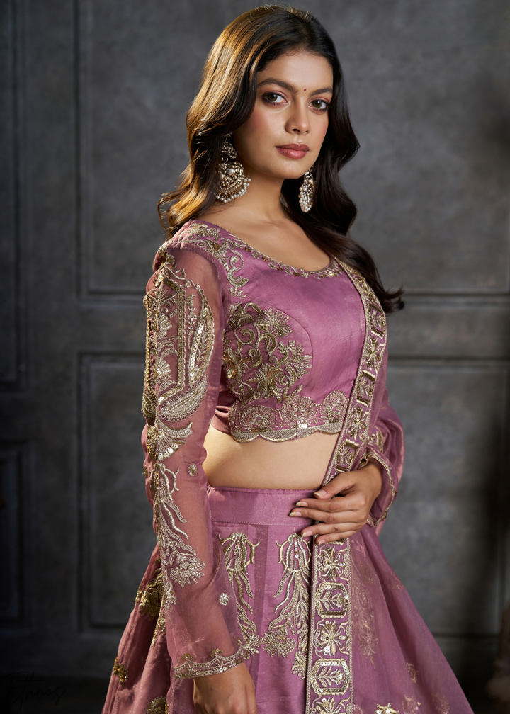 Lavender Gilded Medallion Organza Lehenga Choli