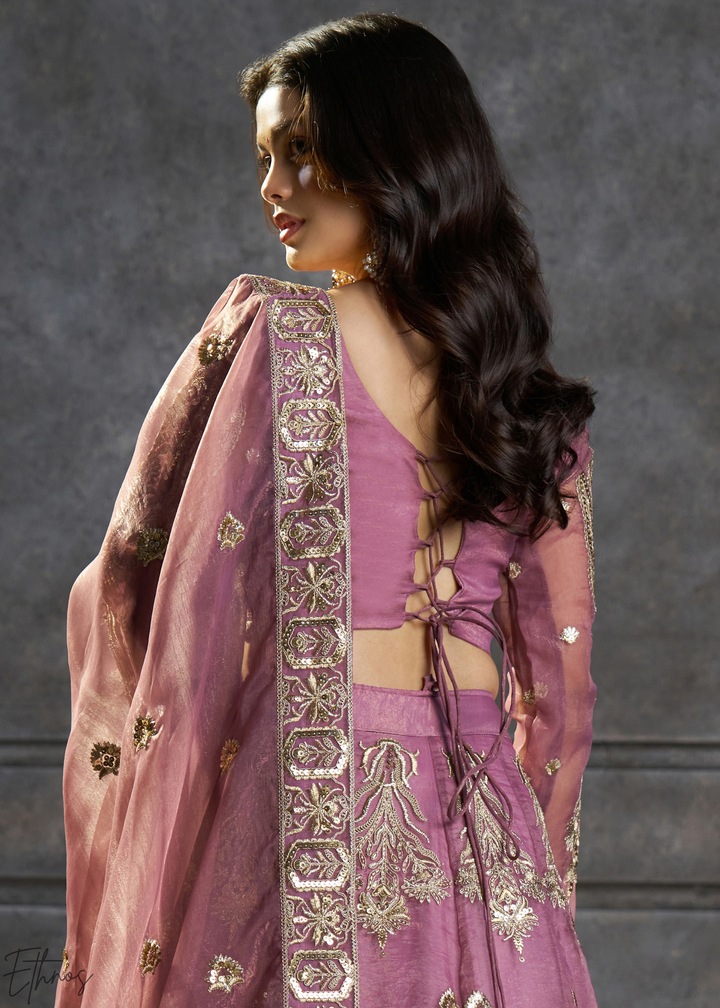 Lavender Gilded Medallion Organza Lehenga Choli