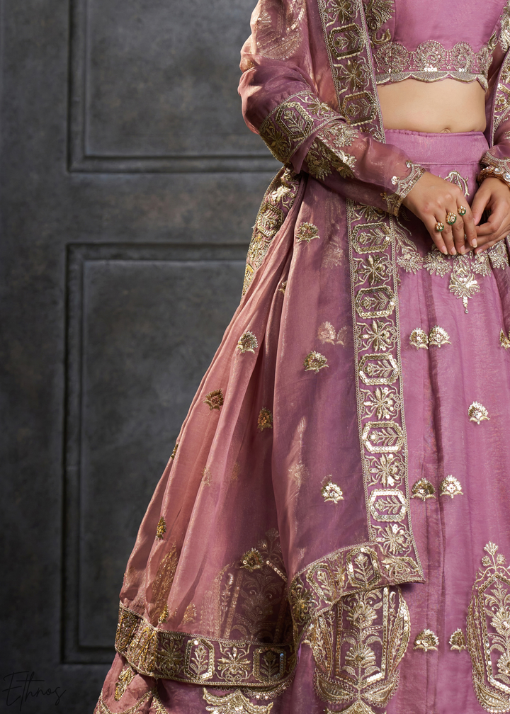 Lavender Gilded Medallion Organza Lehenga Choli