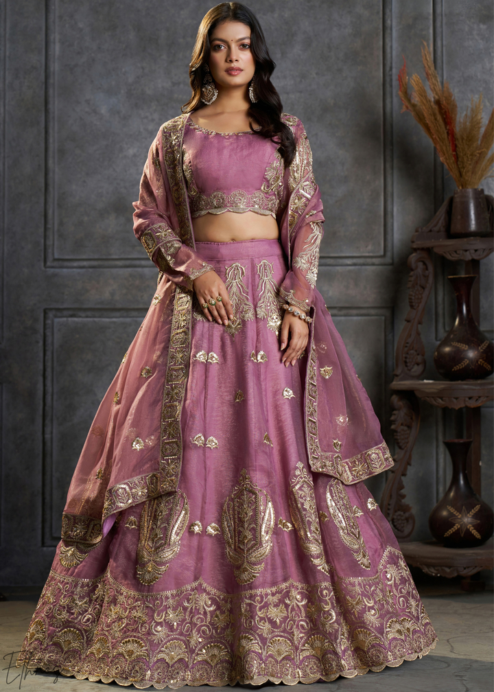 Lavender Gilded Medallion Organza Lehenga Choli