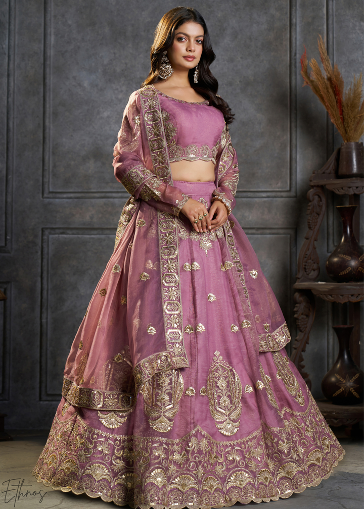 Lavender Gilded Medallion Organza Lehenga Choli