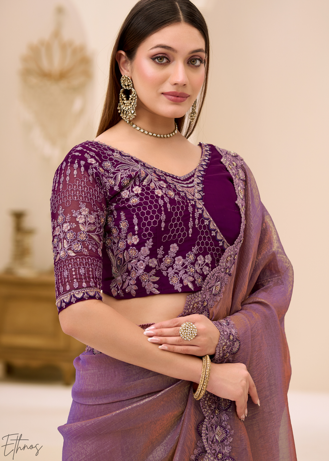 Lavender Iris Dual-Tone Two-Tone Georgette Saree