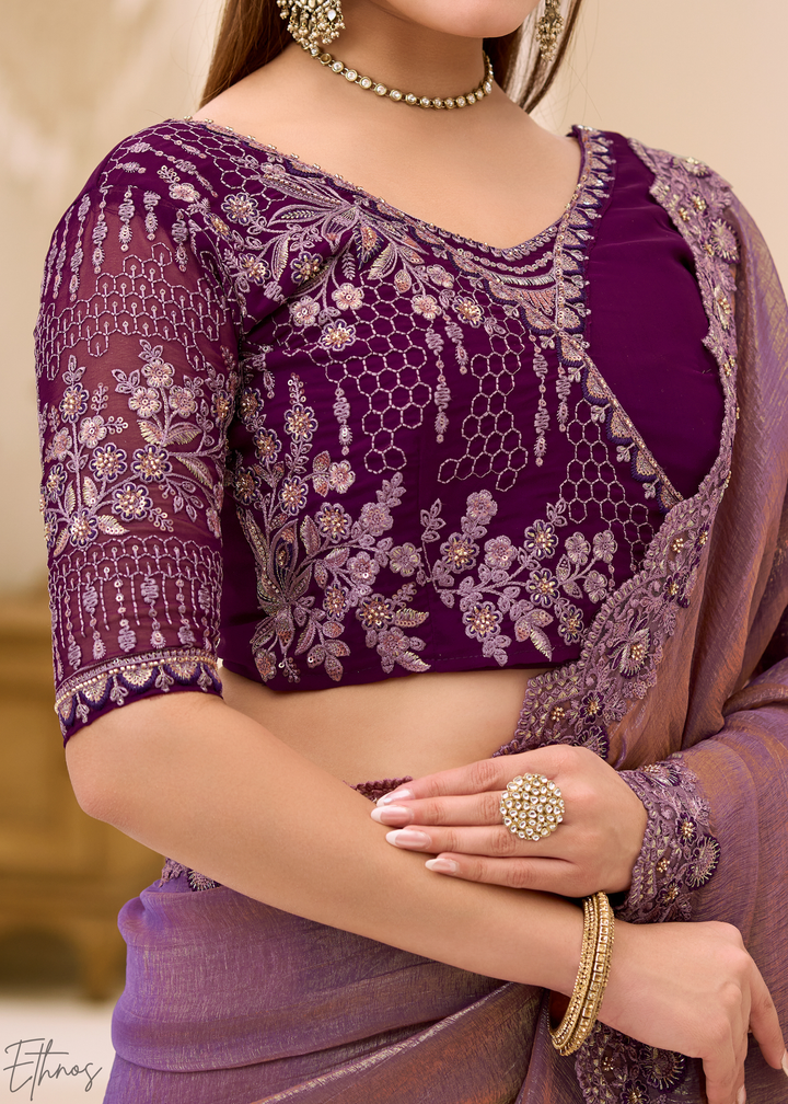 Lavender Iris Dual-Tone Two-Tone Georgette Saree