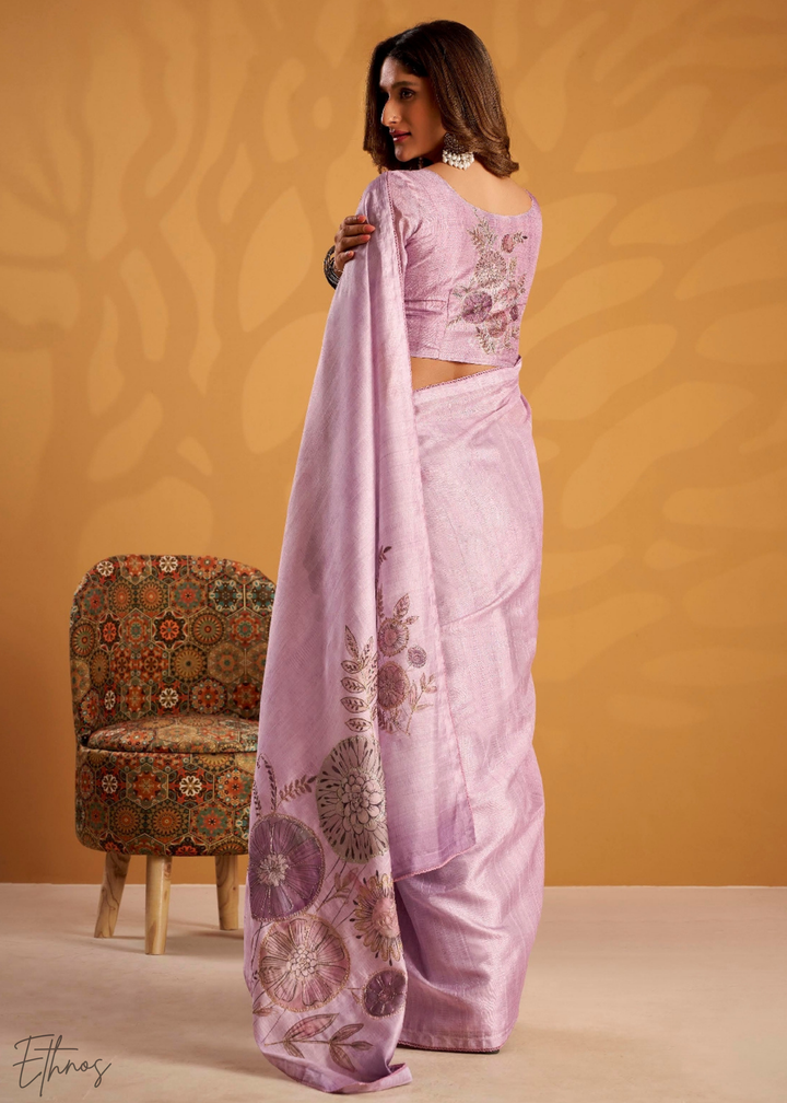 Lavender Orcahrd Kasheeda Tusser Silk Saree