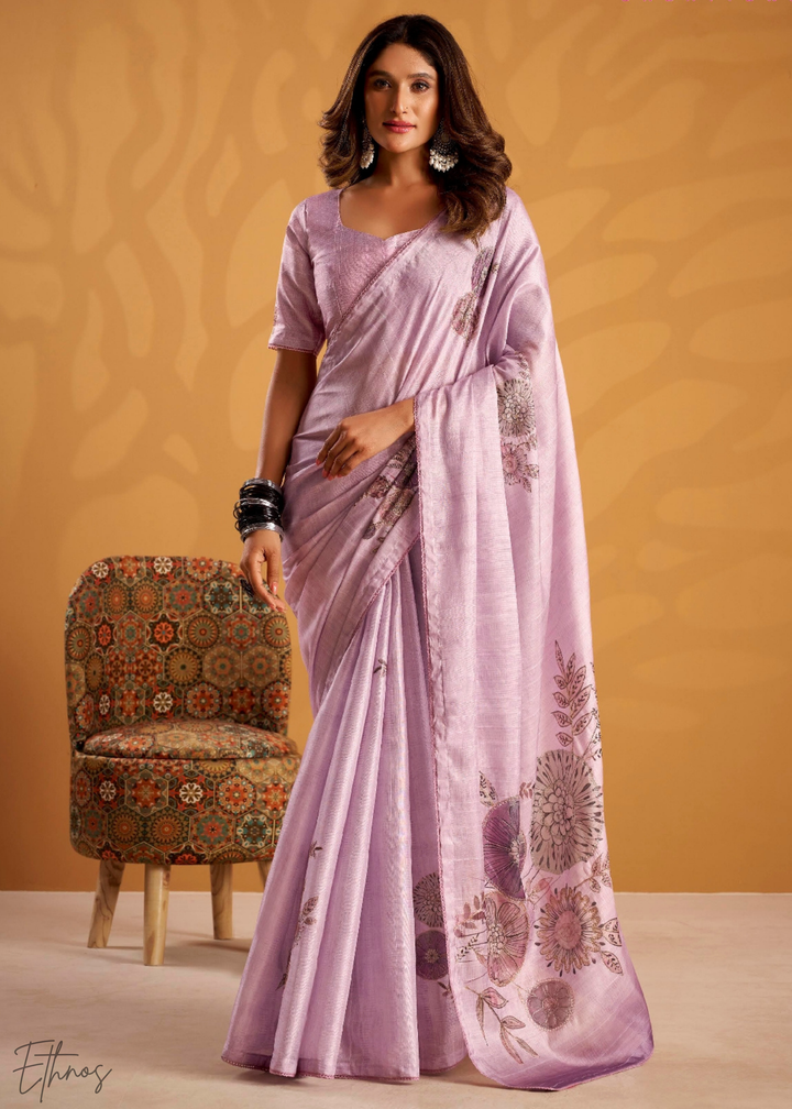 Lavender Orcahrd Kasheeda Tusser Silk Saree