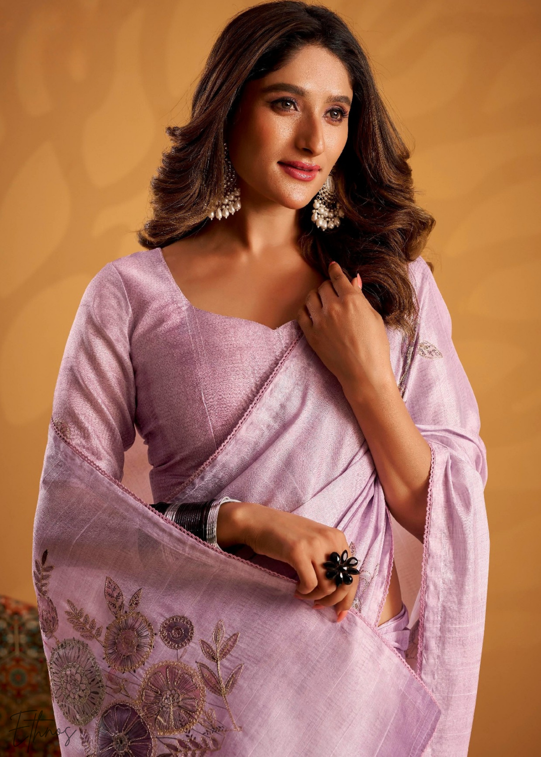 Lavender Orcahrd Kasheeda Tusser Silk Saree