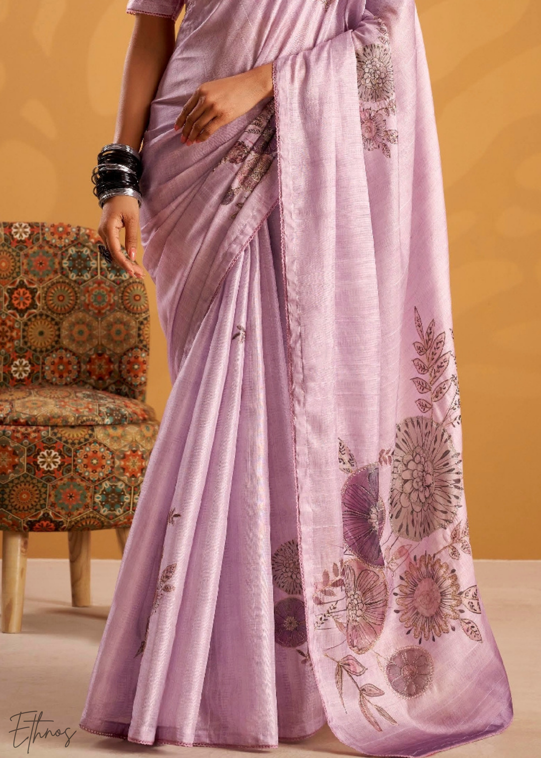 Lavender Orcahrd Kasheeda Tusser Silk Saree