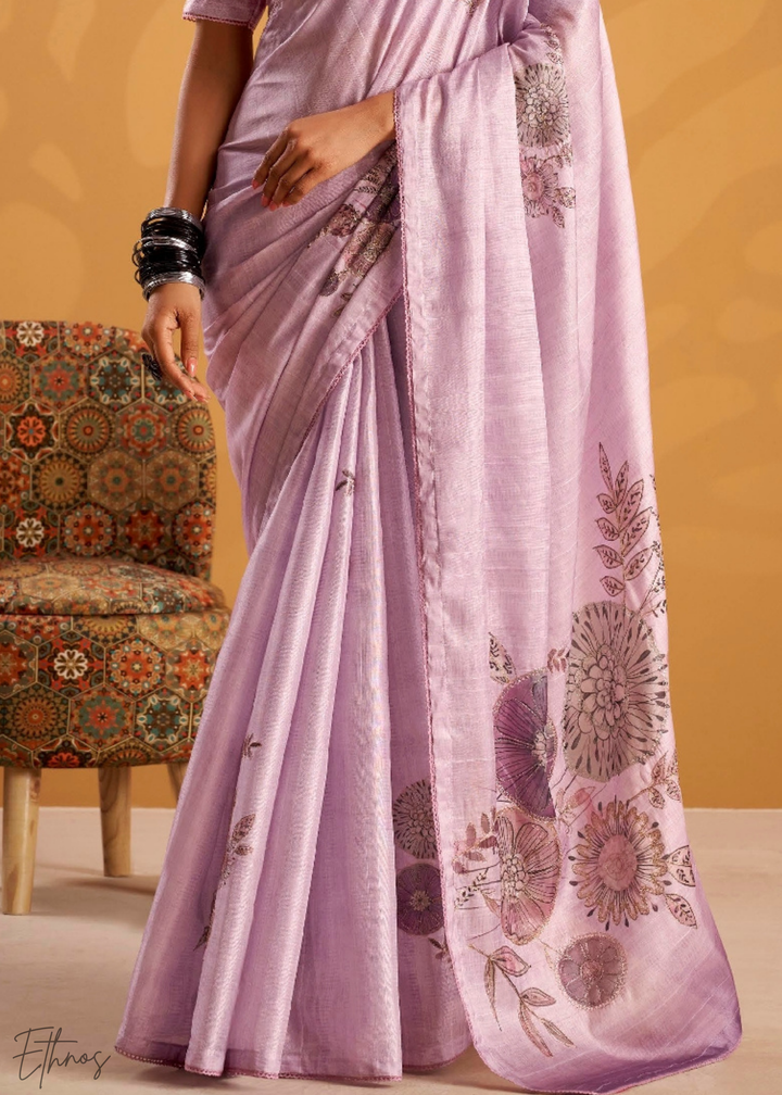 Lavender Orcahrd Kasheeda Tusser Silk Saree