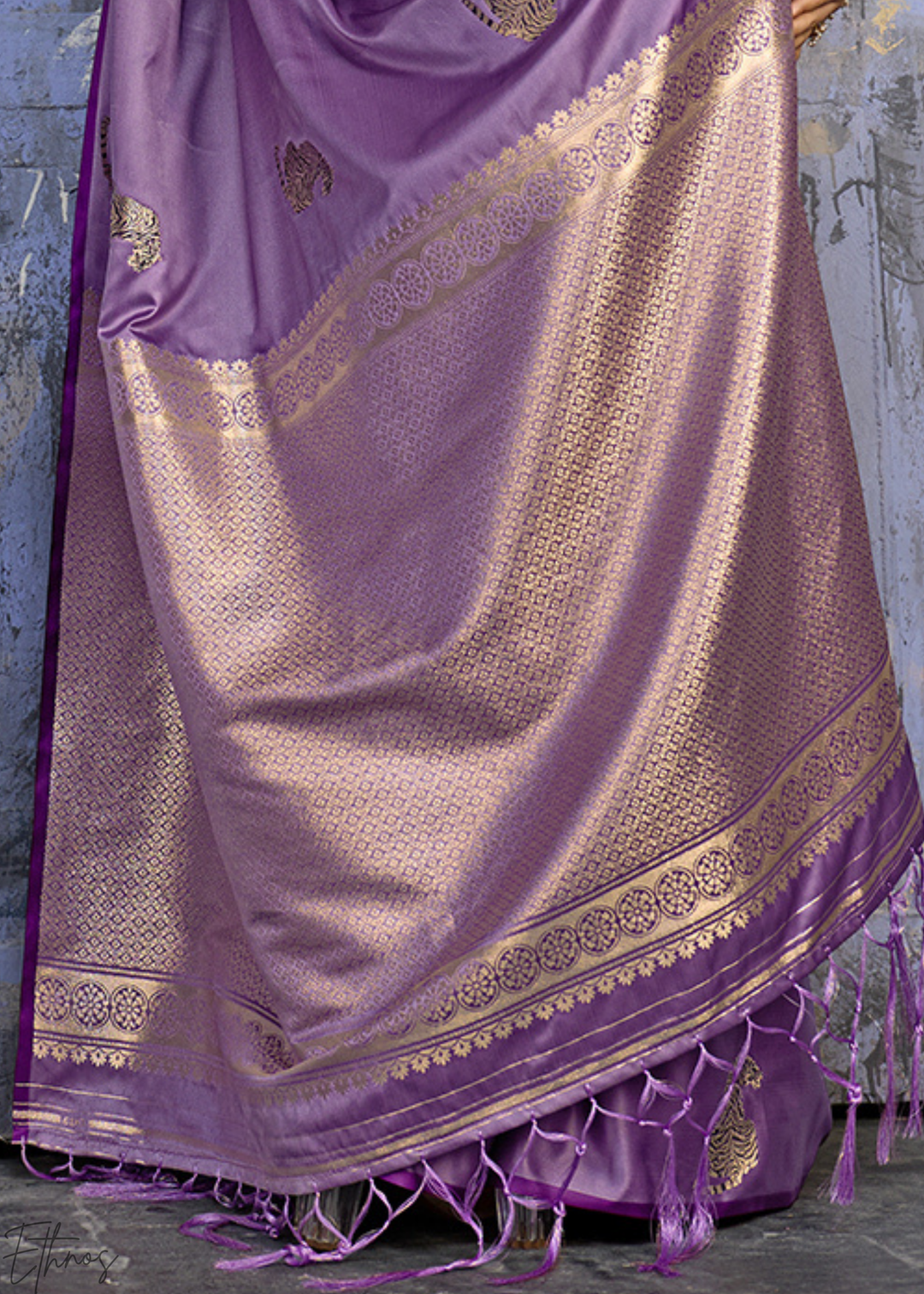 Lavender Majestic Feline Banarasi Satin Silk Saree