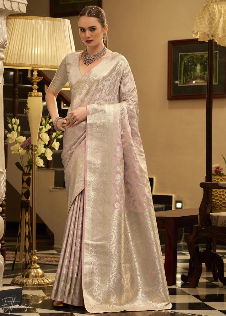 Lavender Moonflower Iridescent Woven Satin Silk Saree