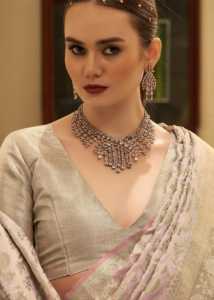 Lavender Moonflower Iridescent Woven Satin Silk Saree