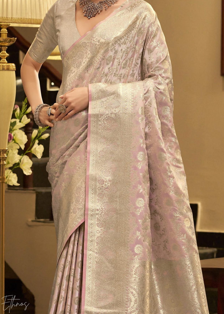 Lavender Moonflower Iridescent Woven Satin Silk Saree