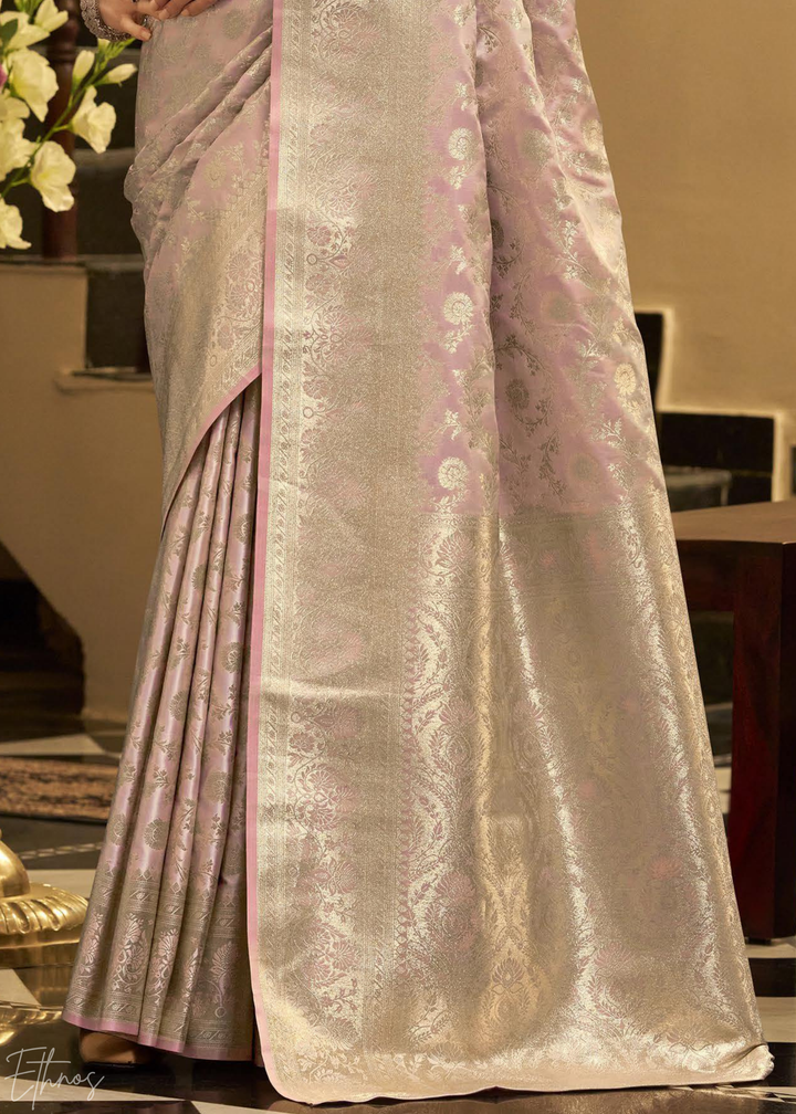 Lavender Moonflower Iridescent Woven Satin Silk Saree