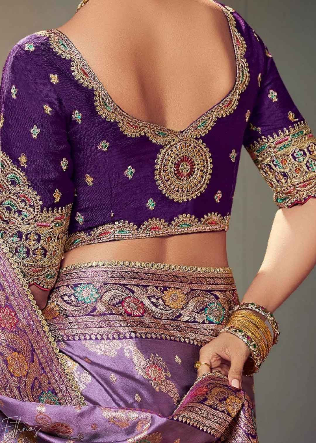 Lavender Purple Allover Floral Brocade Satin Silk Saree