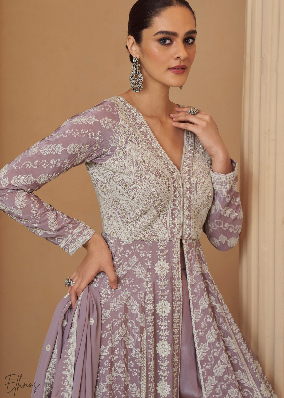 Lavender Purple Chikankari Georgette Anarkali Palazzo Suit