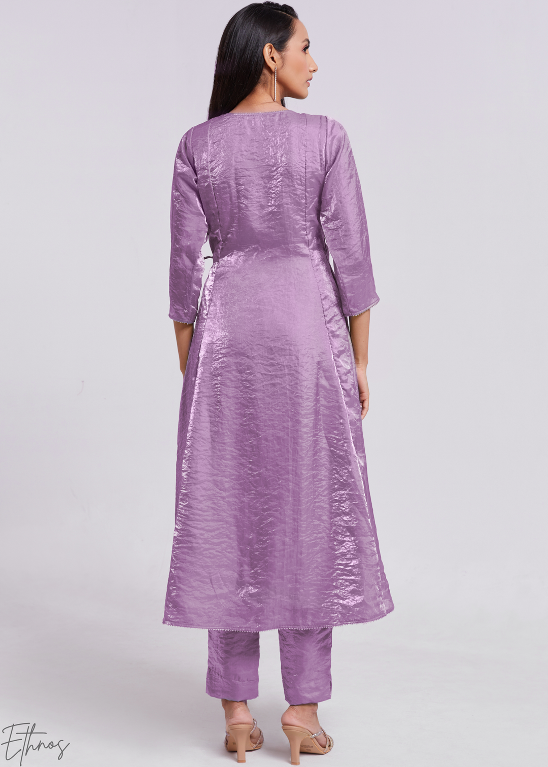 Lavender Purple Organza Asymmetric Wrap Tunic Pant Suit