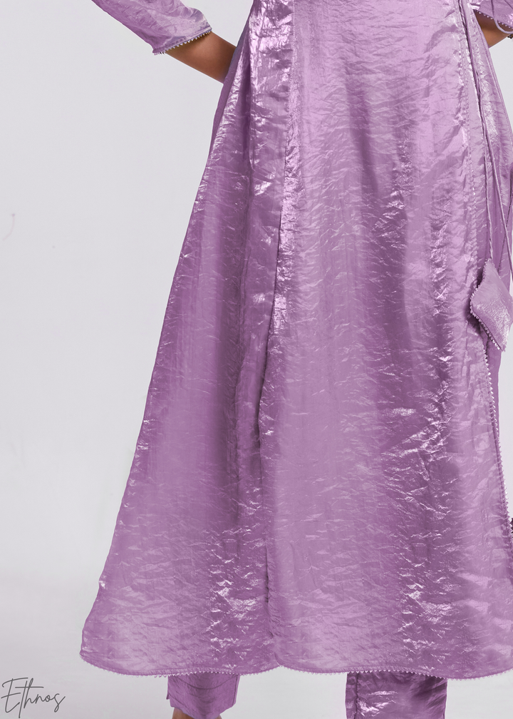 Lavender Purple Organza Asymmetric Wrap Tunic Pant Suit