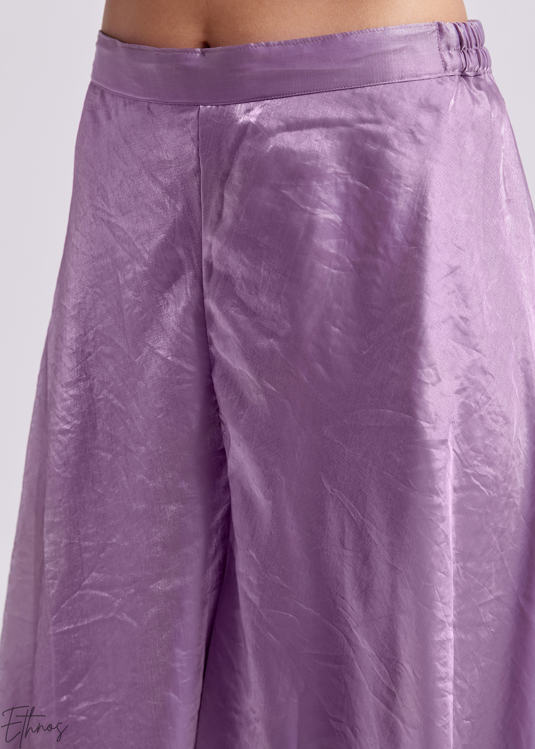 Lavender Purple Organza Asymmetric Wrap Tunic Pant Suit