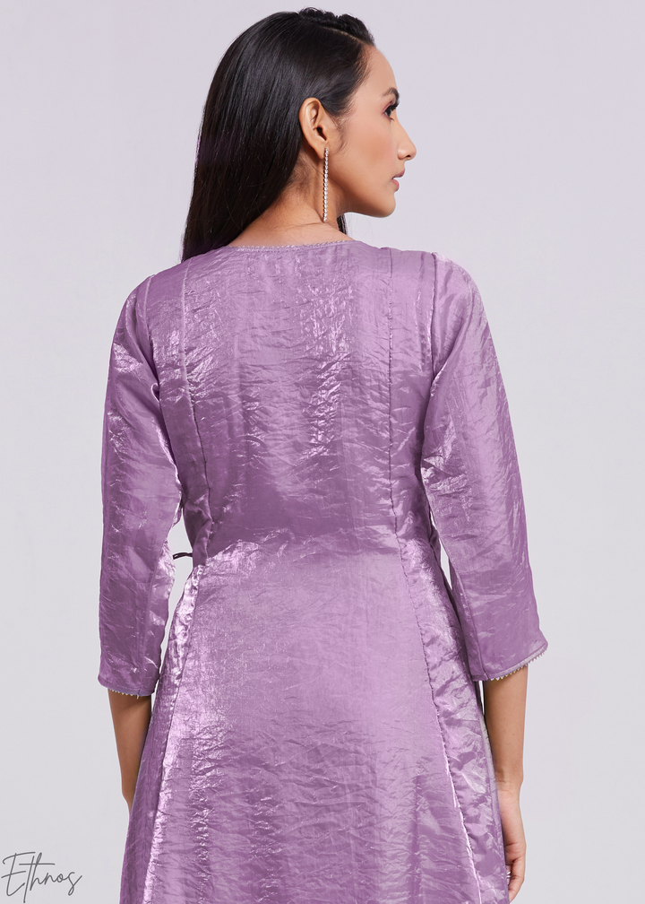 Lavender Purple Organza Asymmetric Wrap Tunic Pant Suit