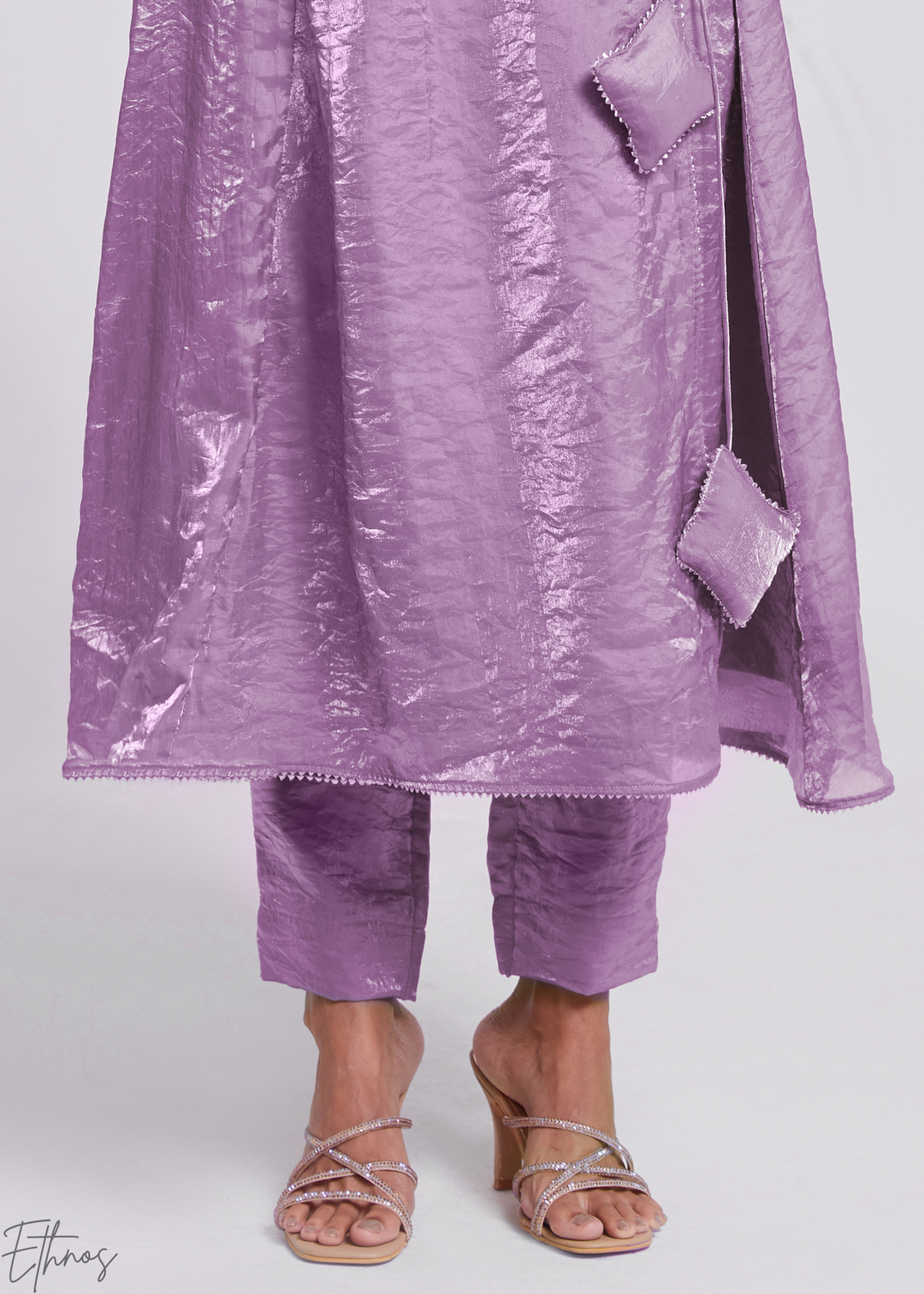 Lavender Purple Organza Asymmetric Wrap Tunic Pant Suit