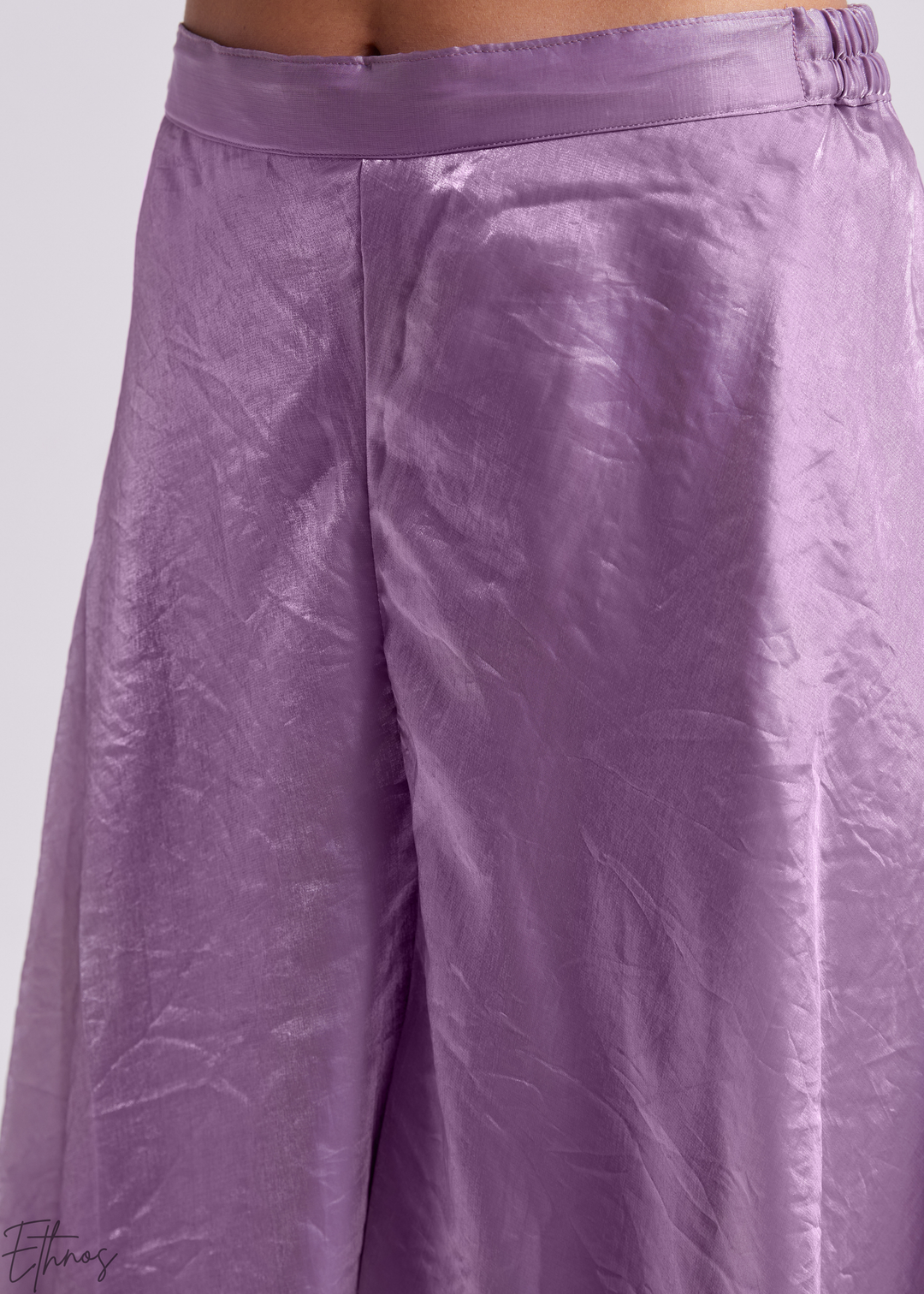 Lavender Purple Organza V-Neck Tunic and Cowl Palazzo Suit