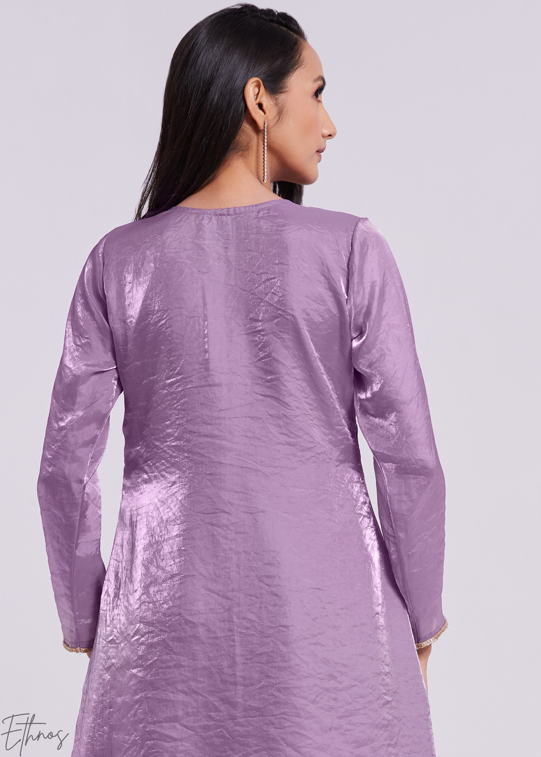 Lavender Purple Organza V-Neck Tunic and Cowl Palazzo Suit