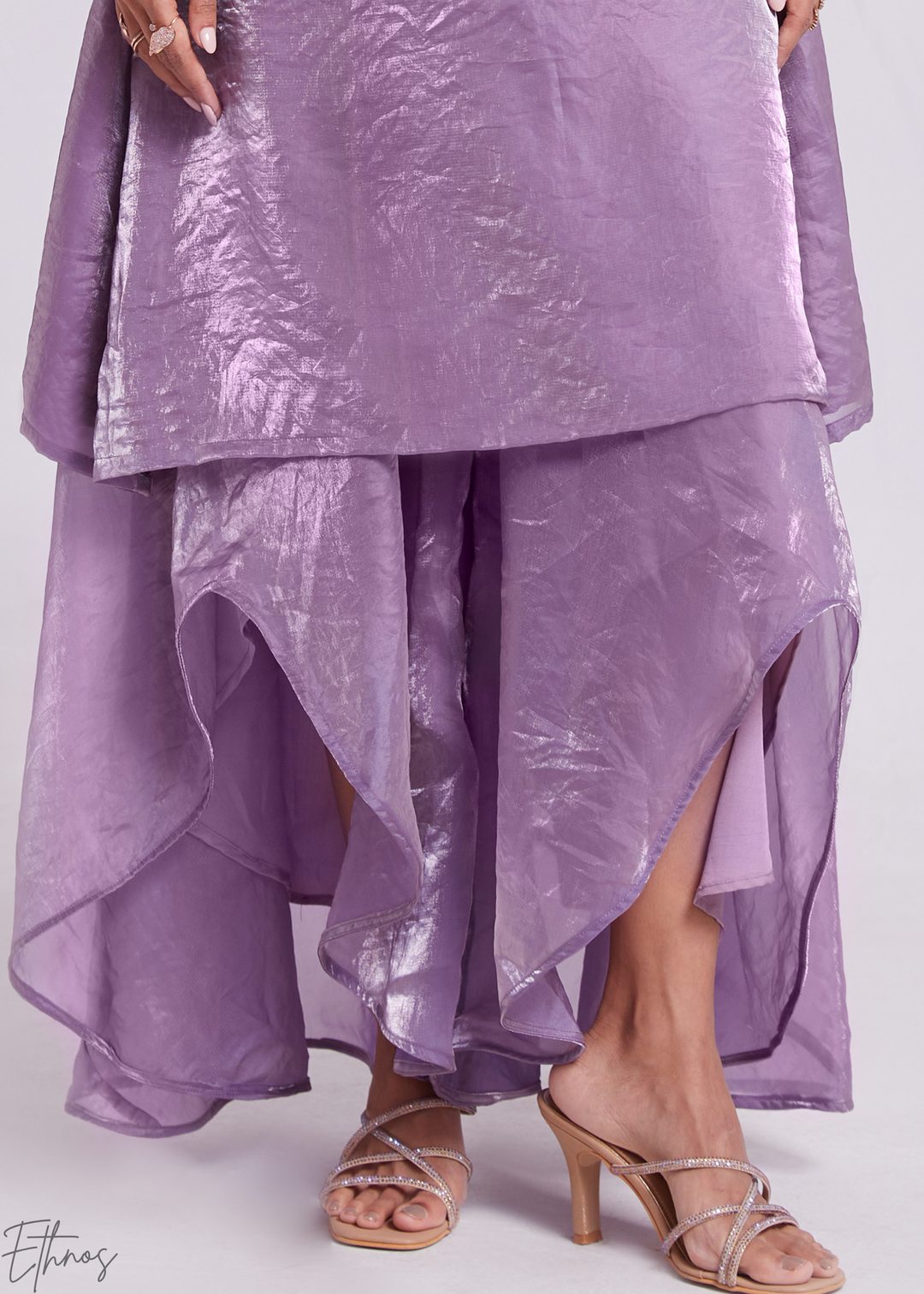 Lavender Purple Organza V-Neck Tunic and Cowl Palazzo Suit