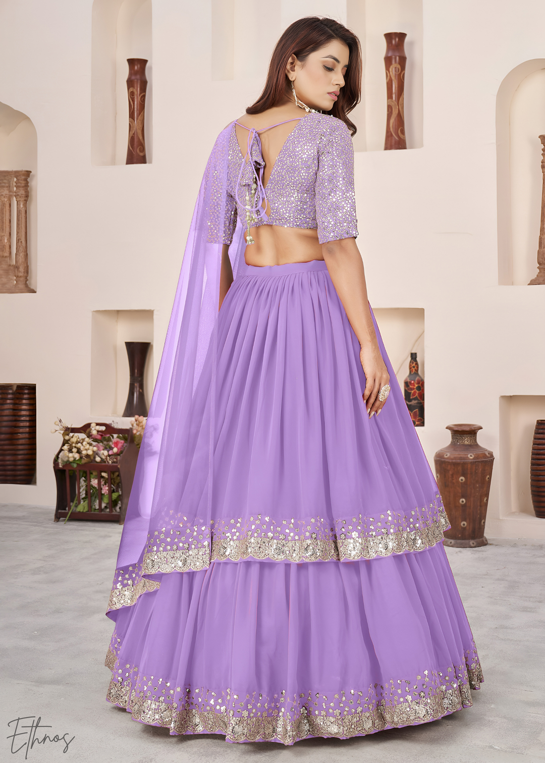 Lavender Sequins Georgette Lehenga