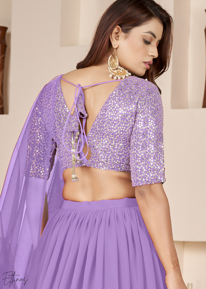 Lavender Sequins Georgette Lehenga