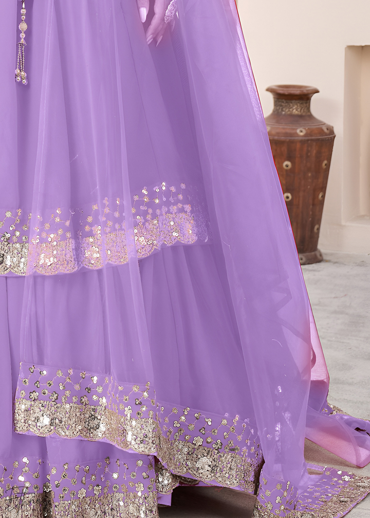 Lavender Sequins Georgette Lehenga