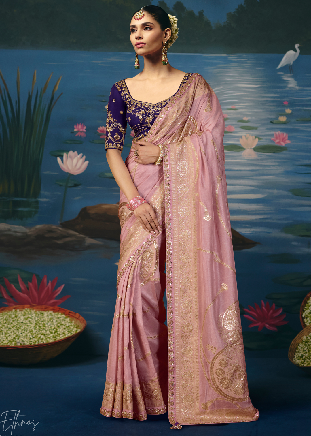 Lavender Traditional Zari Woven Border Dola Silk Saree