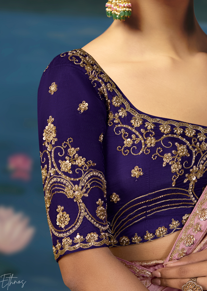 Lavender Traditional Zari Woven Border Dola Silk Saree