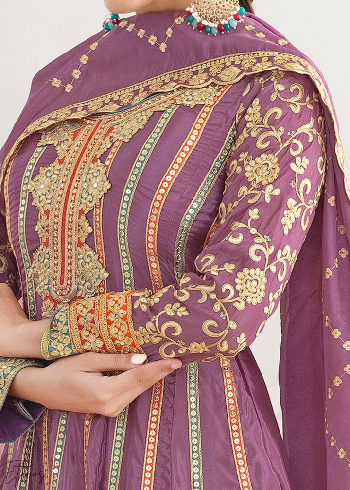 Lavender Embroidered Silk Anarkali Suit