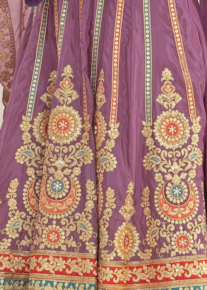 Lavender Embroidered Silk Anarkali Suit