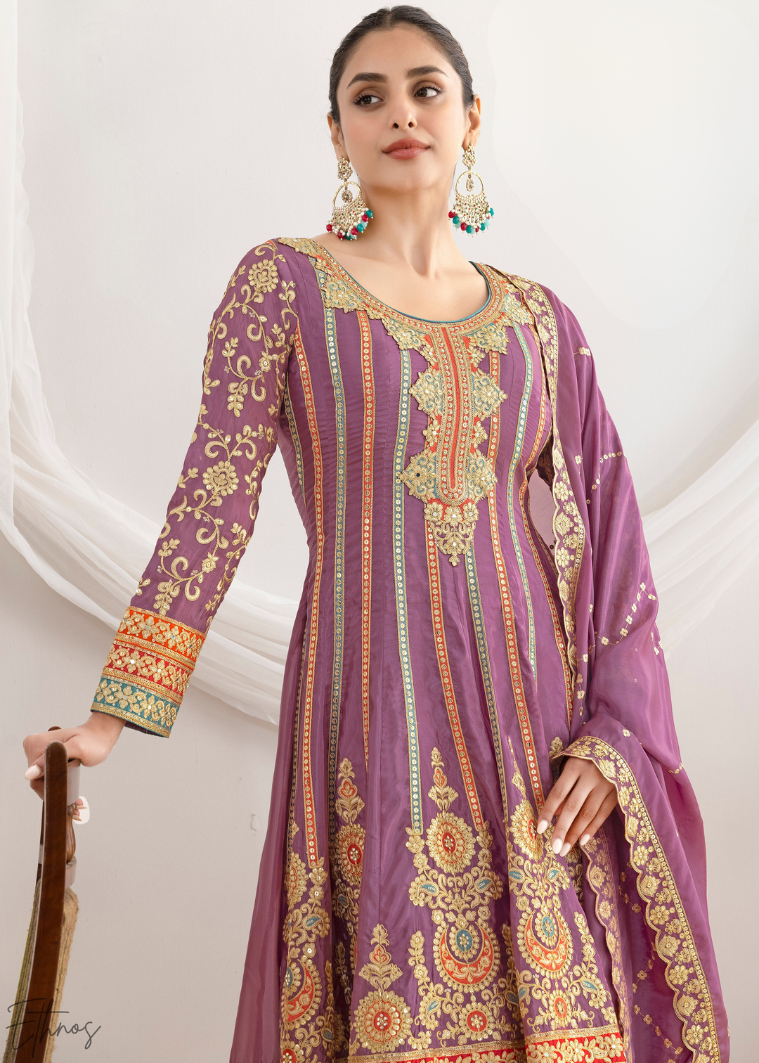 Lavender Embroidered Silk Anarkali Suit