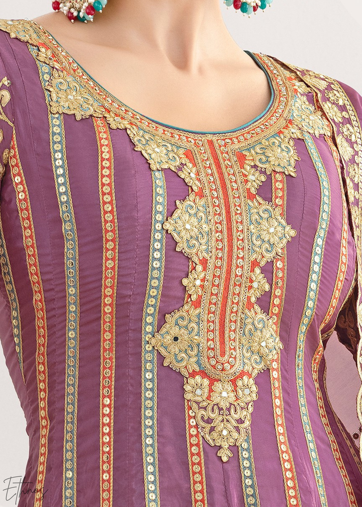 Lavender Embroidered Silk Anarkali Suit