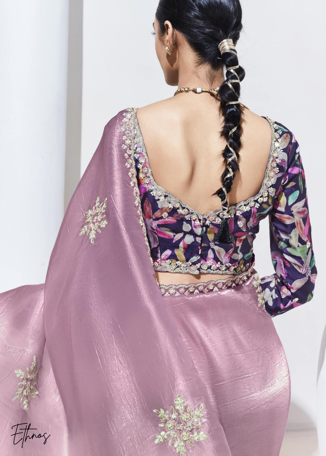 Lavender Purple Glass Tissue Organza Saree